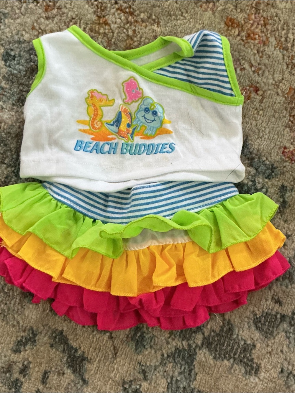 Build-A-Bear White Top & Neon Ruffle Skirt Beach Buddies Outfit